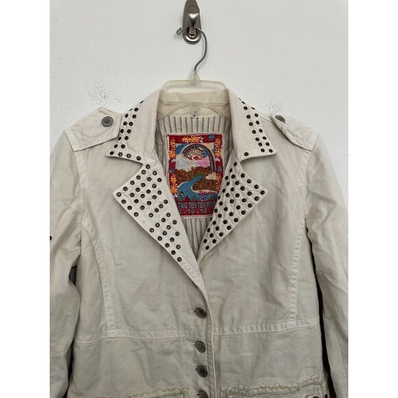 Johnny Was Biya Blazer Studded Embroidered White Y2k Bohemian Women's Size Small - Picture 3 of 16
